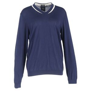 Boss V-Neck Sweater in Navy Blue Cotton